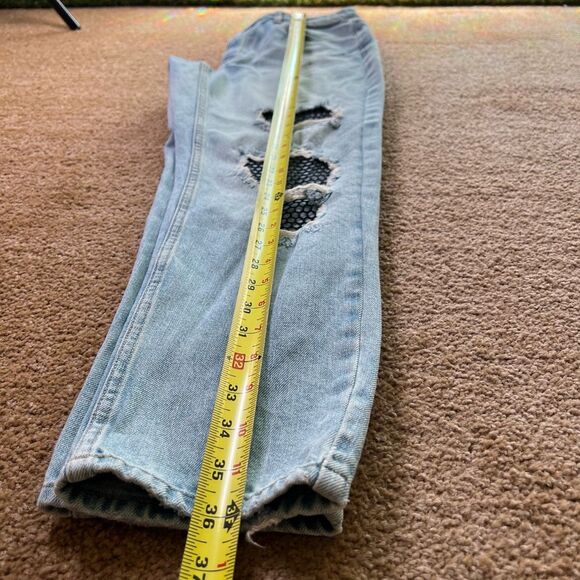 TopShop Womens Light Blue Moto Bleach Fishnet Distressed Mom Jeans Size 28 - Picture 11 of 13